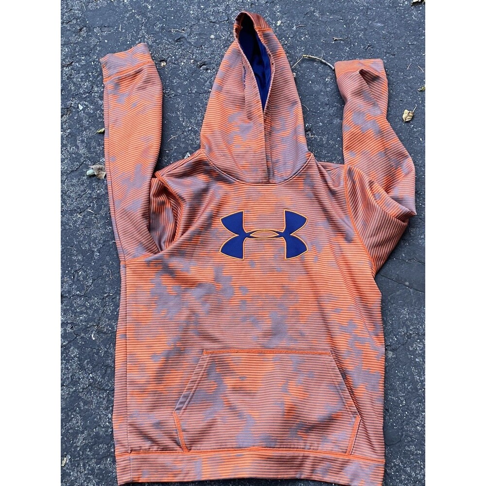 Under Armour Boys Size YXL Orange Green Logo Hoodie